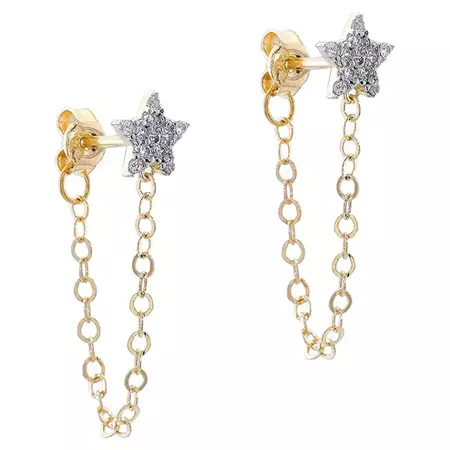 Star Shaped Earrings Studs with 14k Gold Chain, Dainty Star Chain Earrings For Sale at 1stDibs | dainty star earrings, dainty chain earrings