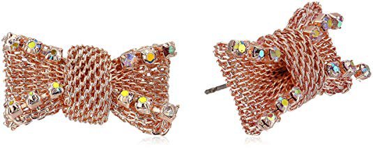 Betsey Johnson Rose Gold Crystal Mesh Stud Earrings: Clothing