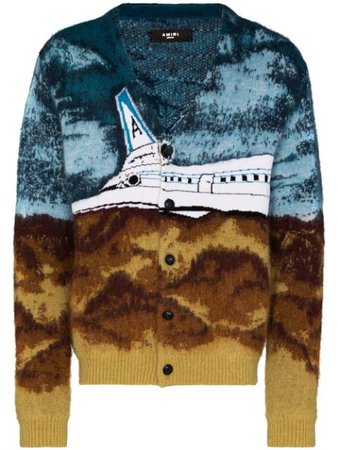 Shop AMIRI Airplane intarsia-knit cardigan with Express Delivery - FARFETCH