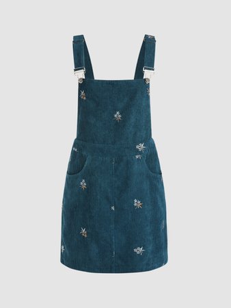 Floral Corduroy Overall Dress - Cider