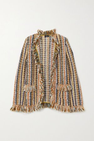 Beige Fringed striped knitted cardigan | Etro | NET-A-PORTER