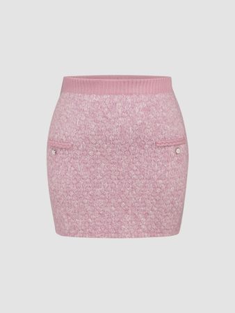 Curve & Plus Solid Button Detail Knitted Mini Skirt - Cider