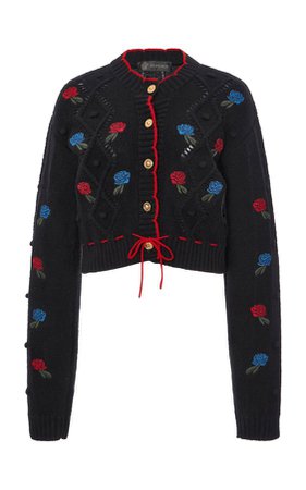 Versace Floral-Knit Wool Oversized Cropped Cardigan