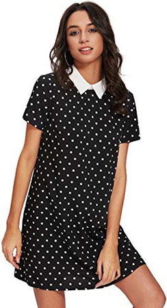 MAKEMECHIC Women's Peter Pan Collar Short Sleeve Polka Dot Shift Dress at Amazon Women’s Clothing store