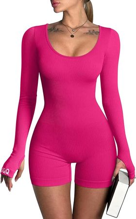 Amazon.com: OQQ Women Yoga Rompers Ribbed Workout Long Sleeve Round Neck Exercise Jumpsuits Rompers Rose3 : Clothing, Shoes & Jewelry