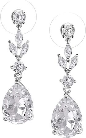 Amazon.com: SWEETV Teardrop Wedding Earrings for Women,Bridesmaids,Brides -Rhinestones Earrings for Bridal,Prom,Formal-Silver: Clothing, Shoes & Jewelry