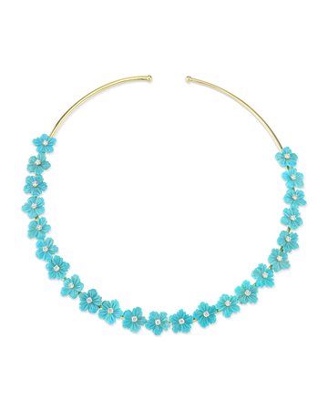 Cynthia Bach 18k Gold Turquoise & Diamond Flower Choker Necklace | Neiman Marcus