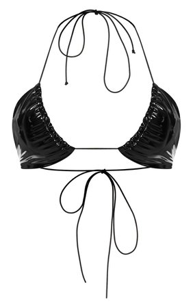 Black Vinyl Elasticated Strap Triangle Bikini Top | PrettyLittleThing