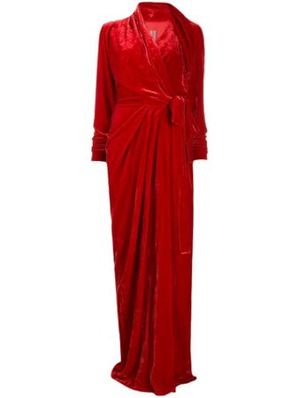 Red Rick Owens Velvet Asymmetric Wrap Evening Gown | Farfetch.com