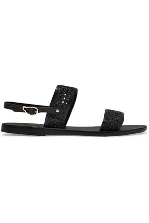 Ancient Greek Sandals | Dinami woven raffia and leather slingback sandals | NET-A-PORTER.COM