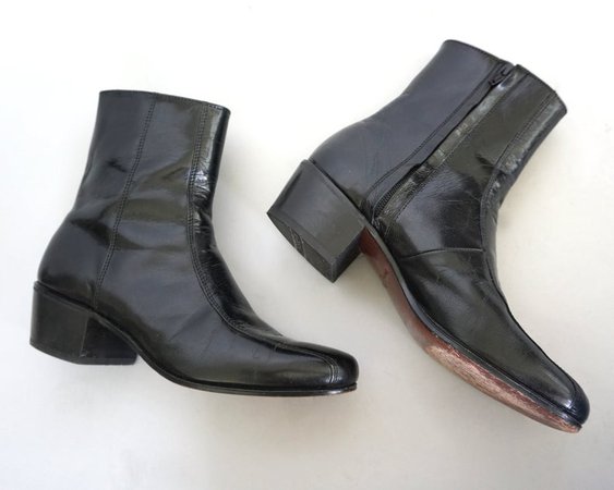 Vintage Florsheim Beatle Boots | Black Genuine Leather Ankle Boots | 70s 80s Chelsea Boots Slim Ankle Boots Cuban Heel | M 6.5 / W 8.5