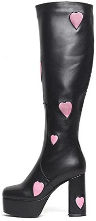 Amazon.com | Womens Knee High Boots Side Zipper Sweet Heart Chunky High Heel Go Go Lolita Platform Boots | Knee-High