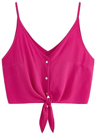 MakeMeChic Women's Casual V Neck Button Seft Tie Front Crop Cami Tops Camisole at Amazon Women’s Clothing store