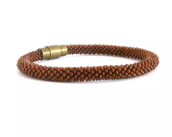 Chocolate bronze beadchroceted bracelet - Tiszi