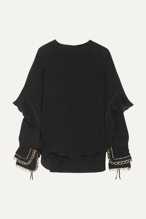 Chloé | Ruffled metallic-trimmed silk-seersucker blouse | NET-A-PORTER.COM