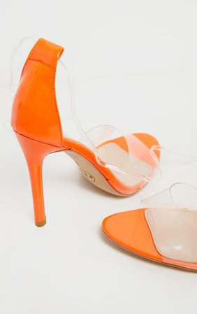 Neon Orange Clear Leg Tie Heeled Sandal | PrettyLittleThing