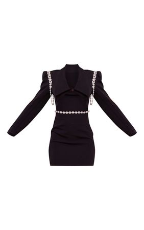 Black Embellished Waist Cut Out Blazer Dress | PrettyLittleThing USA