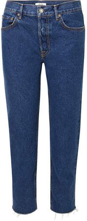 Helena Frayed High-rise Straight-leg Jeans - Dark denim