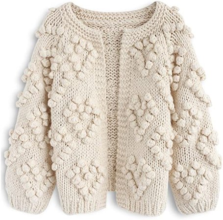 CHICWISH Women's Soft Heart Shape Balls Hand Knit Open Front Ivory Cardigan, Size S-M at Amazon Women’s Clothing store