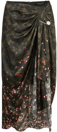 draped camouflage print skirt