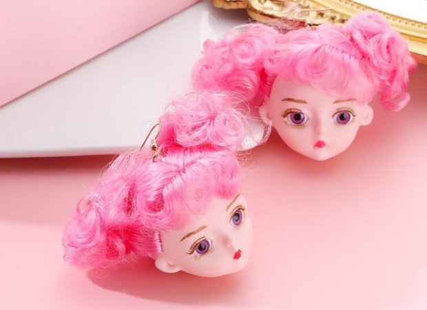 doll earrings pink Accessories