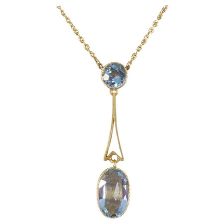 Edwardian Aquamarine Drop Pendant on 15ct Gold Chain For Sale at 1stDibs