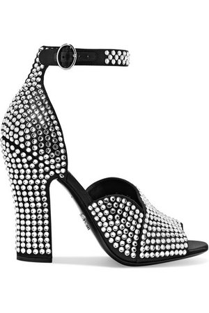 Prada | Swarovski crystal-embellished leather sandals | NET-A-PORTER.COM