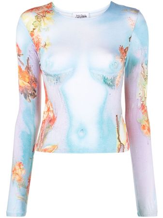 Jean Paul Gaultier Body Flower-print Mesh Top - Farfetch
