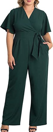 Amazon.com: Eytino Womens Plus Size Jumpsuit Wrap V Neck Short Sleeve Belted Wide Leg Pant Romper(1X-5X) : Clothing, Shoes & Jewelry