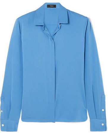 Stretch-silk Crepe De Chine Shirt - Light blue