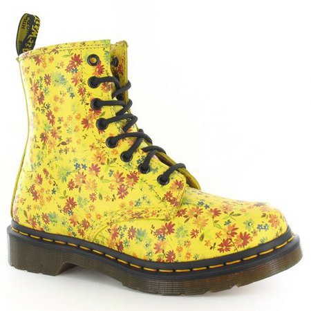 Dr Martens 1460 Womens Floral Yellow Leather Boots
