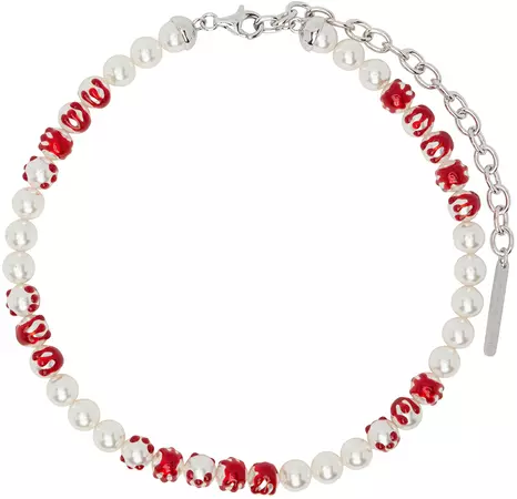 SSENSE Exclusive White YVMIN Edition Pearl Blood Necklace by Shushu/Tong on Sale