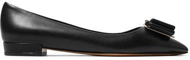 Zeri Bow-embellished Leather Point-toe Flats - Black