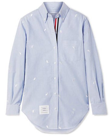 Embroidered Cotton-poplin Shirt - Light blue