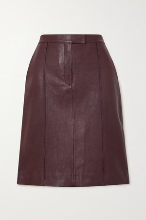 Paneled Leather Skirt - Burgundy