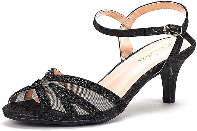 Amazon.com | DREAM PAIRS Women's Nina-166 Black Low Heel Pump Sandals - 8 M US | Heeled Sandals
