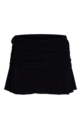 Black Ruched Slinky Frill Hem Mini Skirt | PrettyLittleThing USA
