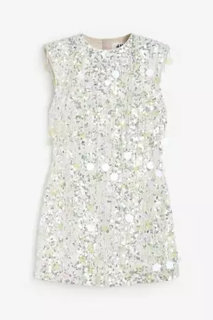 Sequined Linen-blend Mini Dress - White - Ladies | H&M US