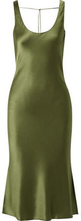 The Evelyn Silk-blend Charmeuse Midi Dress - Army green