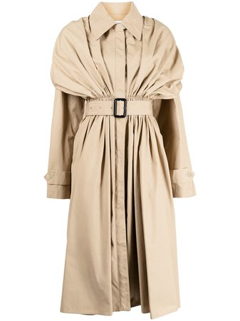 LOEWE Pleated Flared Trench Coat - Farfetch