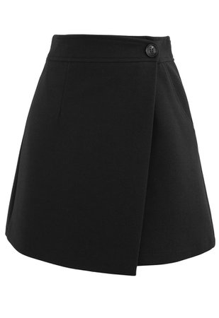 Flap Button Wool-Blend Mini Skirt in Black - Retro, Indie and Unique Fashion