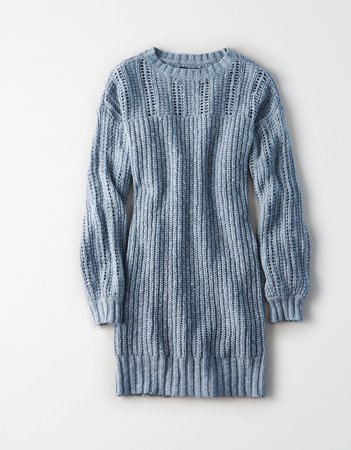 AE Mix Stitch Balloon Sleeve Sweater Dress, Light Blue | American Eagle Outfitters
