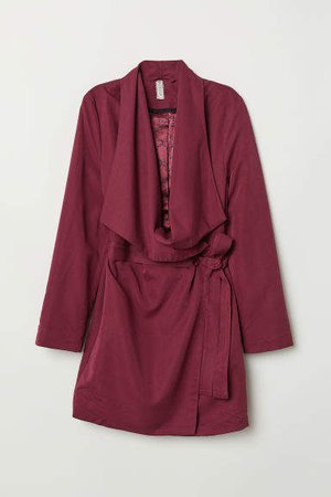 Coat with Draped Lapels - Red