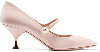Faux Pearl-embellished Patent-leather Pumps - Pastel pink