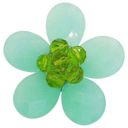 Chic 1960s Mint + Lime Green Beaded Flower Lucite Vintage 60s Brooch Pin Mod For Sale at 1stDibs