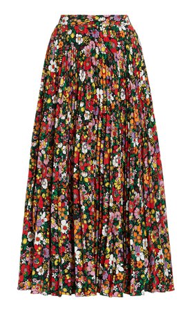 Christopher Kane Pleated Floral Cady Midi Skirt
