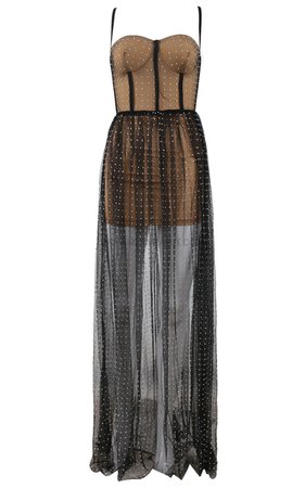 Bustier Mesh Maxi Dress Brown - Luxe Dresses and Luxe Party Dresses