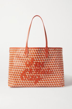 Net Sustain I Am A Plastic Bag Large Leather-trimmed Printed Coated-canvas Tote - Orange