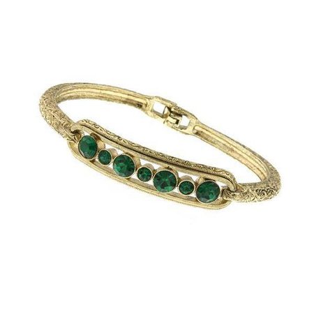 Gold-Tone Green Crystal Clasp Bracelet