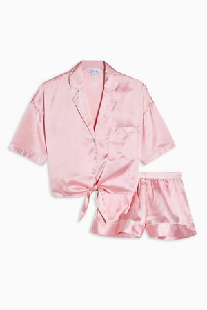 Pink Tie Satin Shirt and Shorts Pyjama Set | Topshop